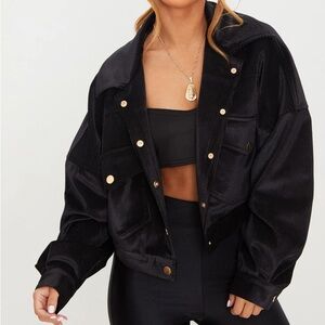 PrettyLittleThing Black Corduroy Bomber Jacket with Gold Buttons